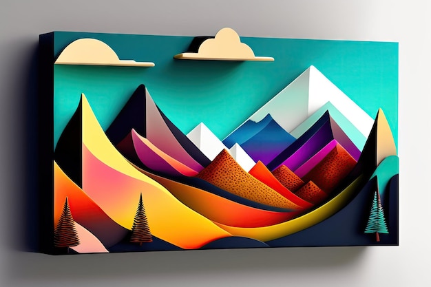 Abstract mountain and tree lanscape paper cut backgroud
