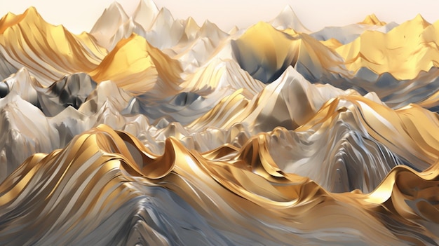 Abstract mountains golden peaks abstract oil painting AI generative