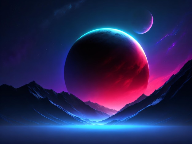 Abstract mountains with planets wallpaper background for desktop