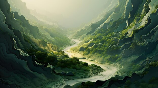 abstract mountains with river