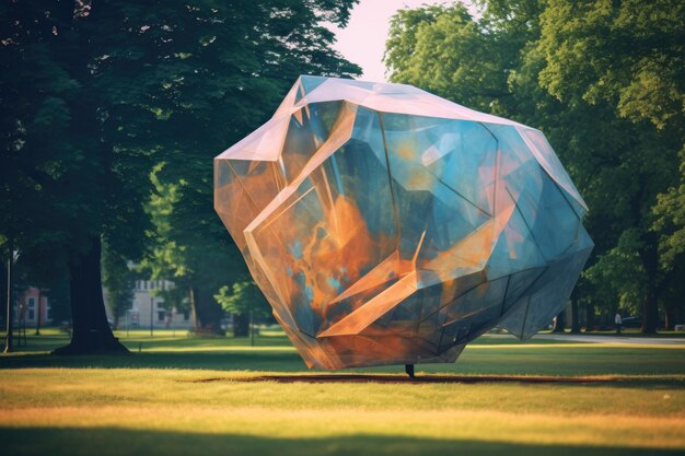 生成 AI で作成された公共公園内の抽象的な動く彫刻