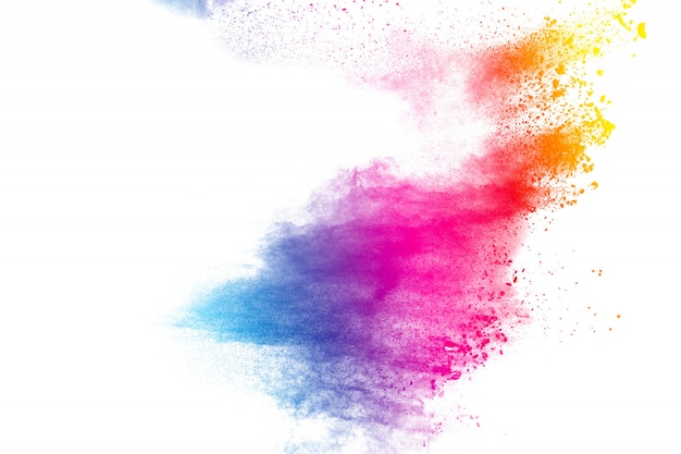 Abstract multi color powder explosion on white background