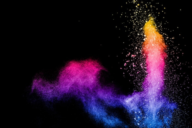 Photo abstract multi color powder explosion.