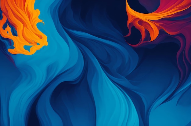 青い炎と抽象的なマルチカラー塗装背景