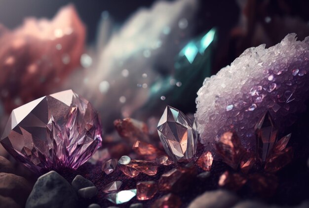 Photo abstract multicolor many crystal stone diamond background