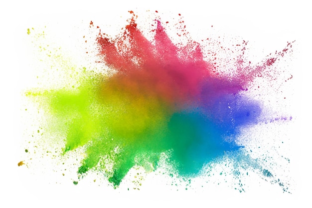 Абстрактный многоцветный взрыв порошка на белом фоне