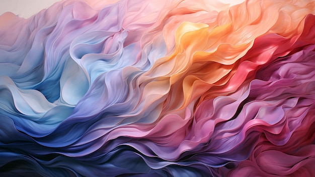 Abstract multicolored color waves from paints and lines light airy fabrics background AI generated