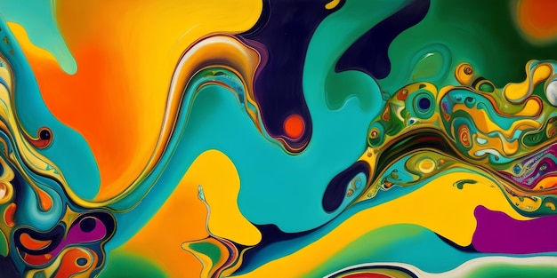 Абстрактная разноцветная картина маслом с плавными жидкими формами красок ai