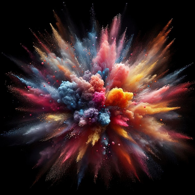 Abstract multicolored powder explosion on black background