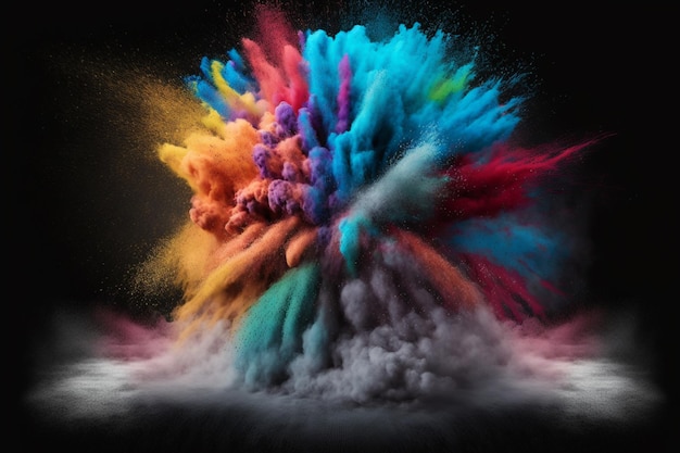 Abstract multicolored powder explosion on Black backgroundColorful dust explode Painted Holiday powder festival Freeze motion of color powder explodingthrowing color powder on background