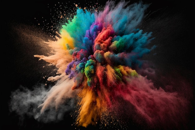 Abstract multicolored powder explosion on Black backgroundColorful dust explode Painted Holiday powder festival Freeze motion of color powder explodingthrowing color powder on background