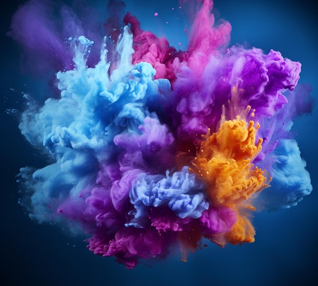 abstract multicolored powder splatted on white background Freeze motion of color powder exploding 3d