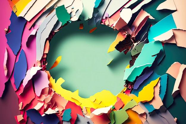 Foto frammenti strappati multicolori astratti di collage di carta patinata multistrato creati con intelligenza artificiale generativa