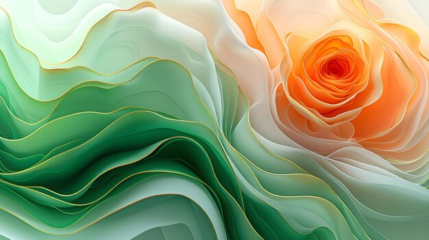 Abstract multicolored wavy background with orange rose