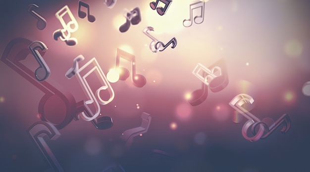 Photo abstract music background with notes, 3d image design