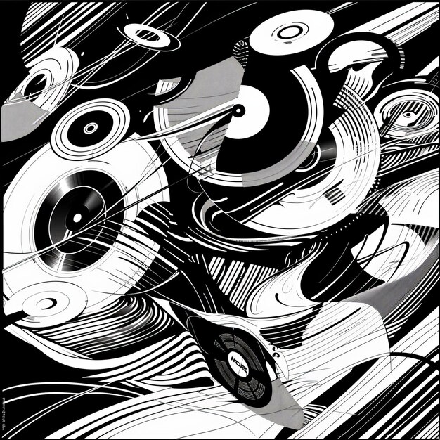 Photo abstract music background with vinyl record in black and white vector illustration