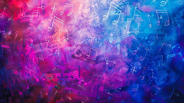 Photo abstract music notes on a blue background