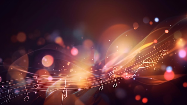 Photo abstract music notes and blurry lights on bright background