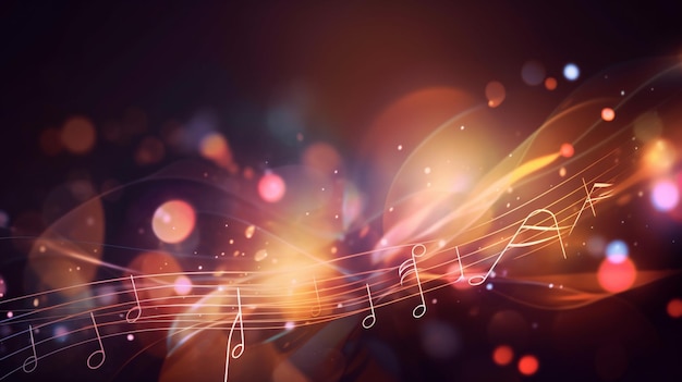 Abstract music notes and blurry lights on bright background