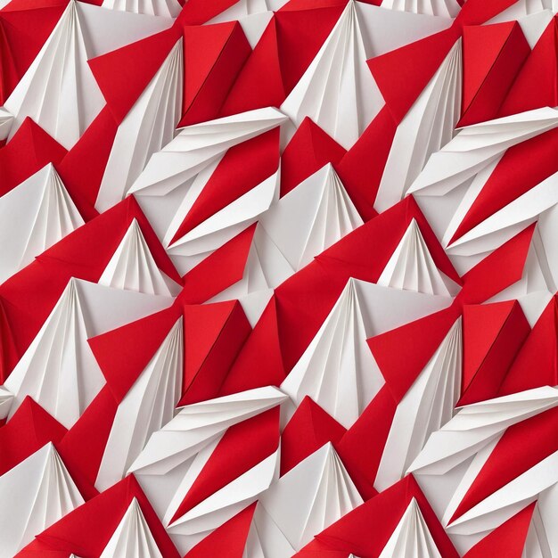 Abstract naadloos helderrood en wit papier origami patroon