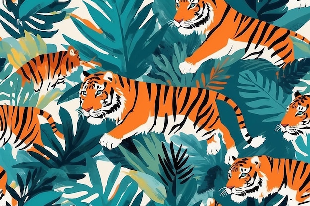 Abstract naadloos patroon gouache schilderij tropische dieren vlekken schilderen penseelstreken exotische tijgerlijnen