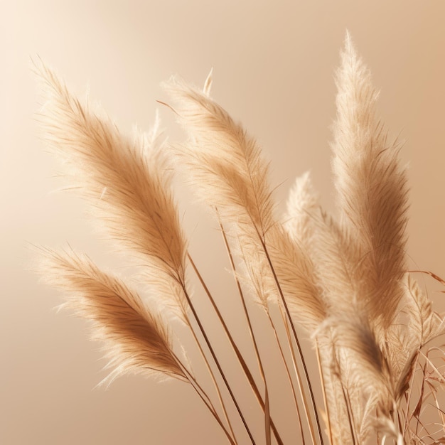 Abstract natural background of soft plants Cortaderia selloana Pampas grass on a blurry bokeh Dry reeds boho style Fluffy stems of tall grass ai generative