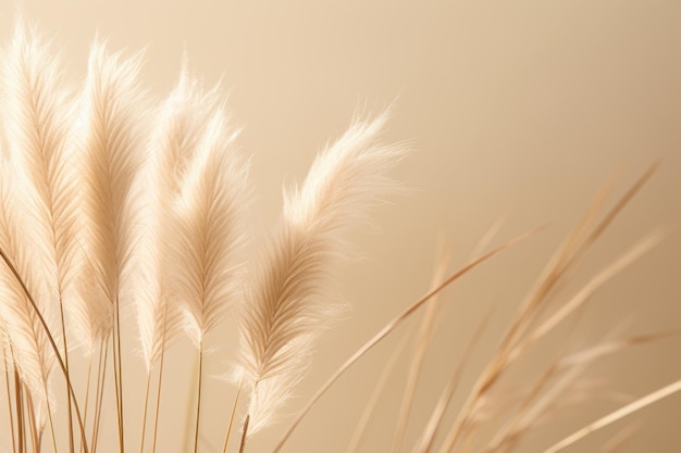 Abstract natural background of soft plants Cortaderia selloana Pampas grass on a blurry bokeh Dry reeds boho style Fluffy stems of tall grass ai generative