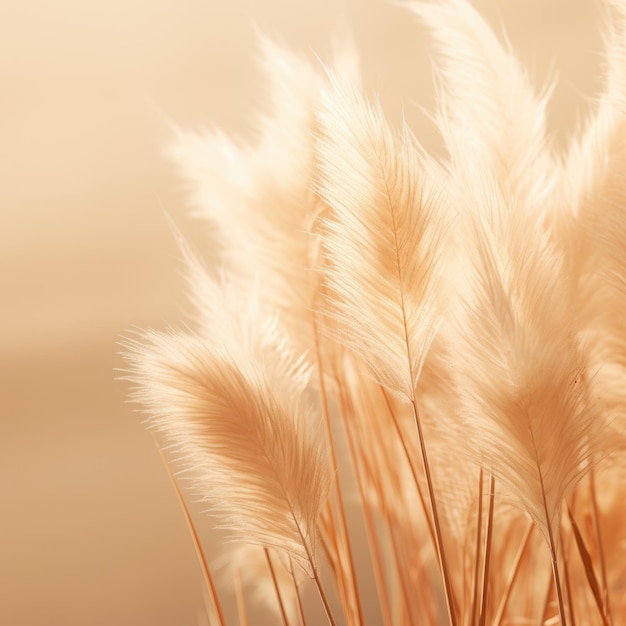 Abstract natural background of soft plants Cortaderia selloana Pampas grass on a blurry bokeh Dry reeds boho style Fluffy stems of tall grass ai generative