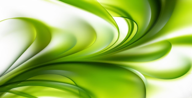 Абстрактный естественный фон с плавными зелеными линиями и волнами на белом