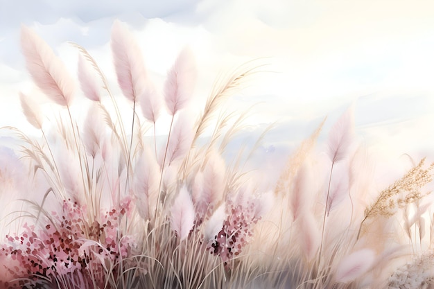 Abstract natural background with pampas grass Cortaderia selloana in light pastel colors