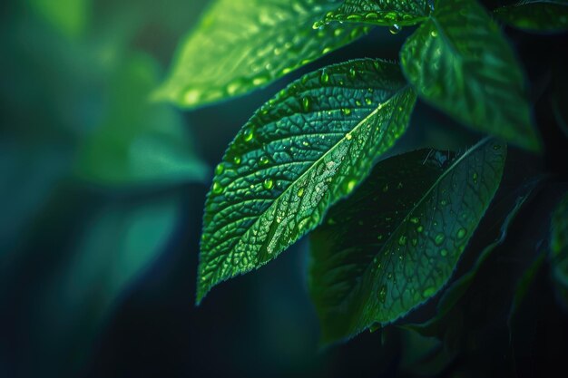 Abstract natural shapes with focused leaf edges in bold green