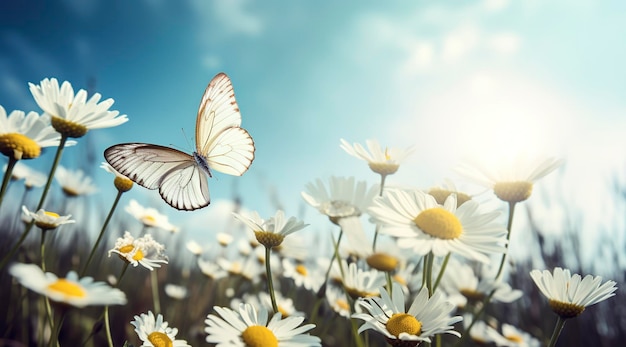 Abstract nature spring Background spring flower and butterfly generate ai