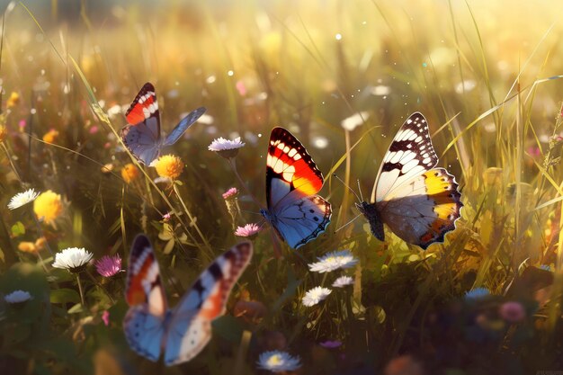 Photo abstract nature spring background spring flower and butterfly generate ai