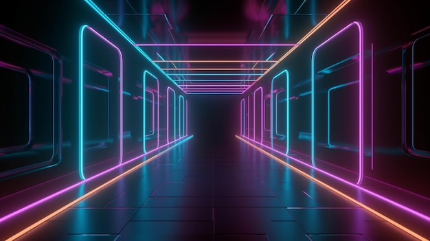 abstract neon background performance stage empty tunnel long corridor