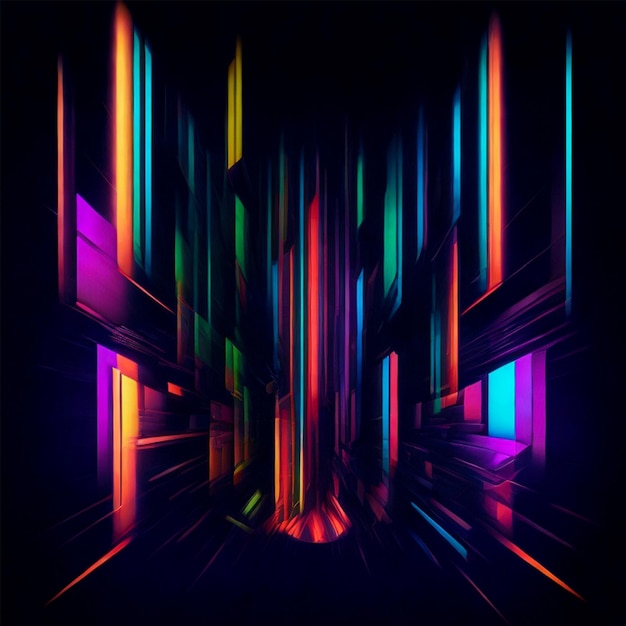 Abstract neon background with horizontal and vertical colored glowing lines Generative AI