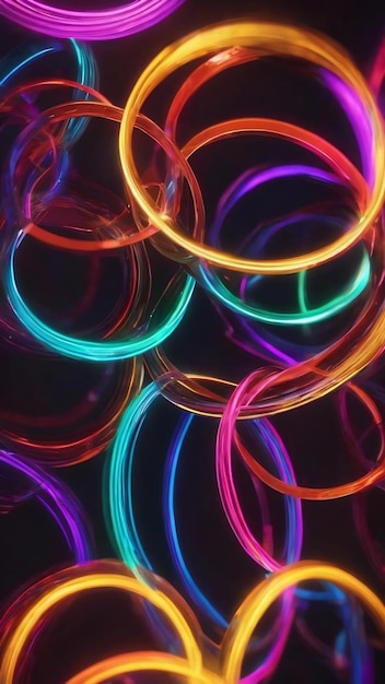 Abstract neon background with multicolored glowing rings premium photo