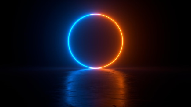 Abstract neon background with orange blue glowing ring premium\
photo