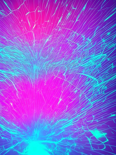 Abstract neon background with pink and blue neon lines and reflection on the floor