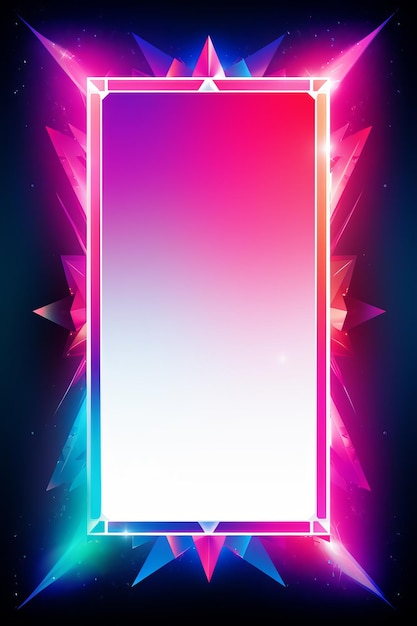 Abstract neon background with a square frame on a black background