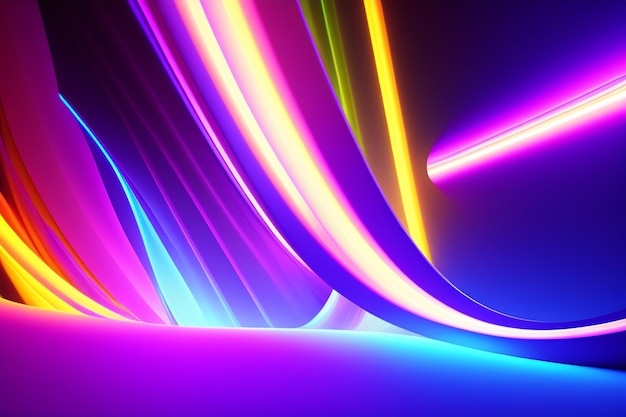 Abstract neon backgroundglowing linesspeed of light meteor showerdigital wallpapergenerative ai