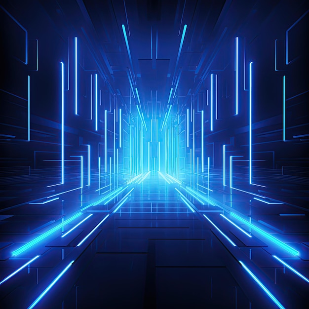 Abstract neon blauwe achtergrond cyber ruimte parallelle universum lijnen strepen gloed AI gegenereerd