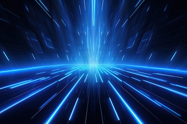 Абстрактный неоновый синий фон, киберпространство, параллельные линии вселенной, полосы светятся