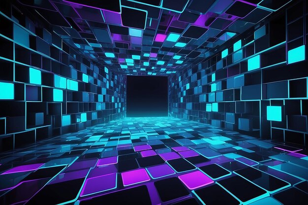 Abstract neon blue squares disco background