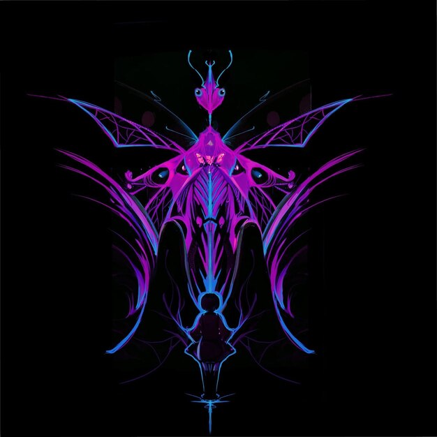 Abstract neon butterfly logo pink