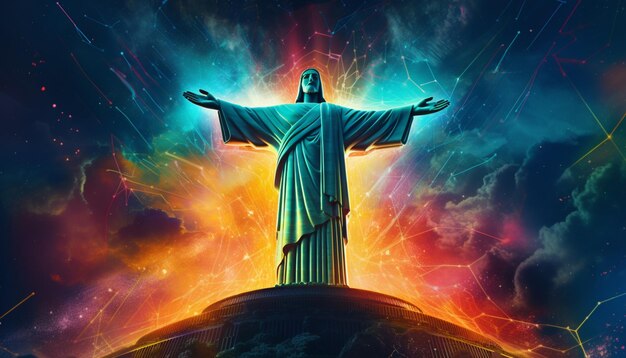 Abstract neon Christ the Redeemer artwork design digital art