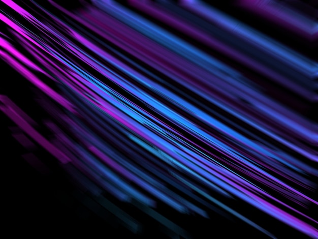 Abstract neon color blurred wire lines on black background