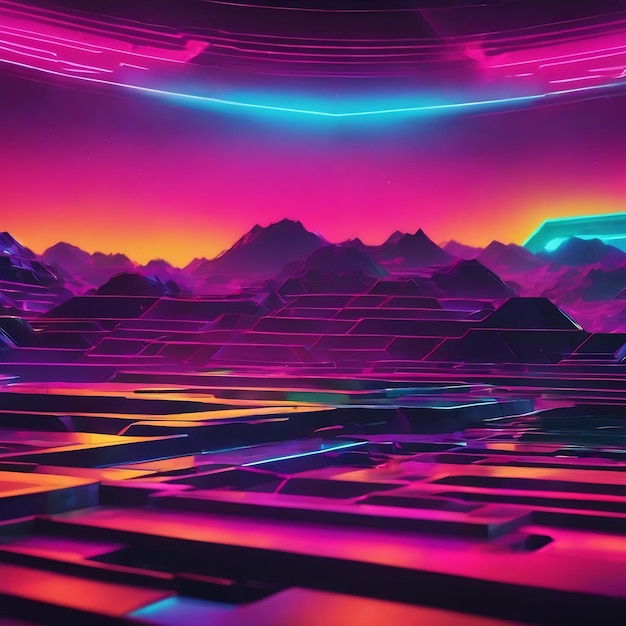 Abstract neon colorful retro synthwave style background