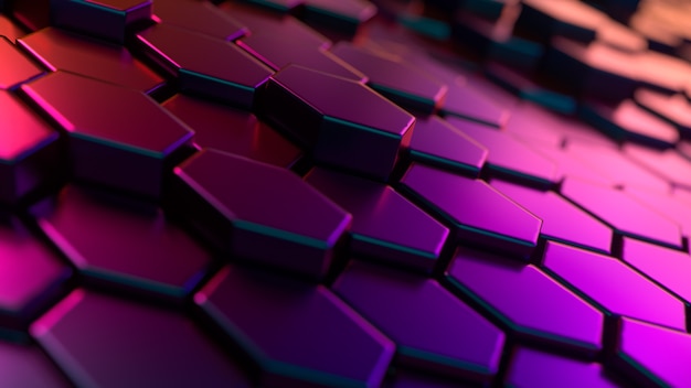 Abstract neon colors 3d background with random hexagonal shapes