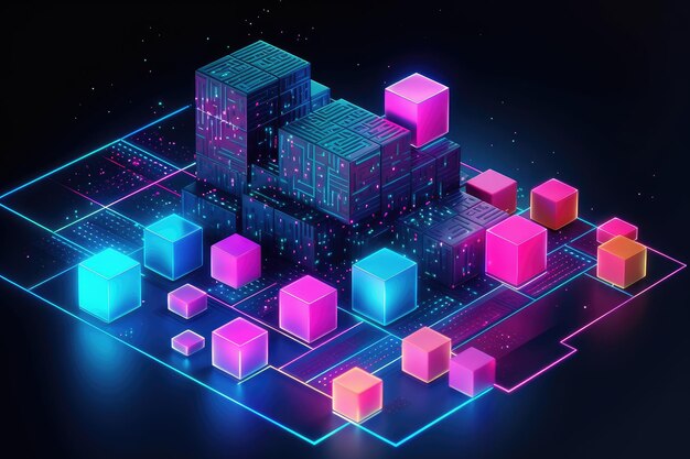 Abstract Neon Cube digitaal stadsbeeldconcept