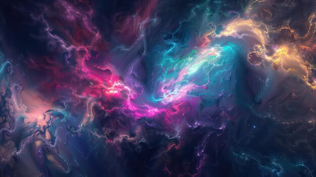 Abstract neon fractal wallpaper with space